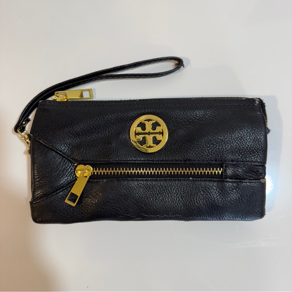 Tory Burch Black Wristlet with Gold Accents